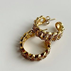 Crystal Cuban chain medium gold Huggie hoop earrings